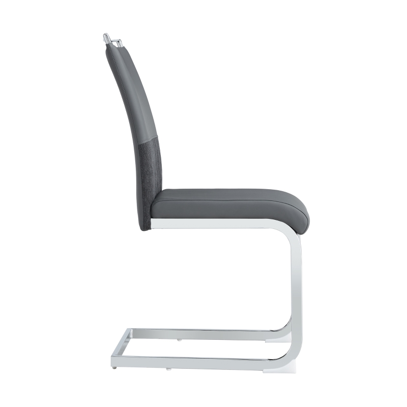 Set aus 6 modernen und ergonomischen Esszimmerstühlen mit hoher Rückenlehne aus Kunstleder und Stoff in Leinenoptik, Grau
