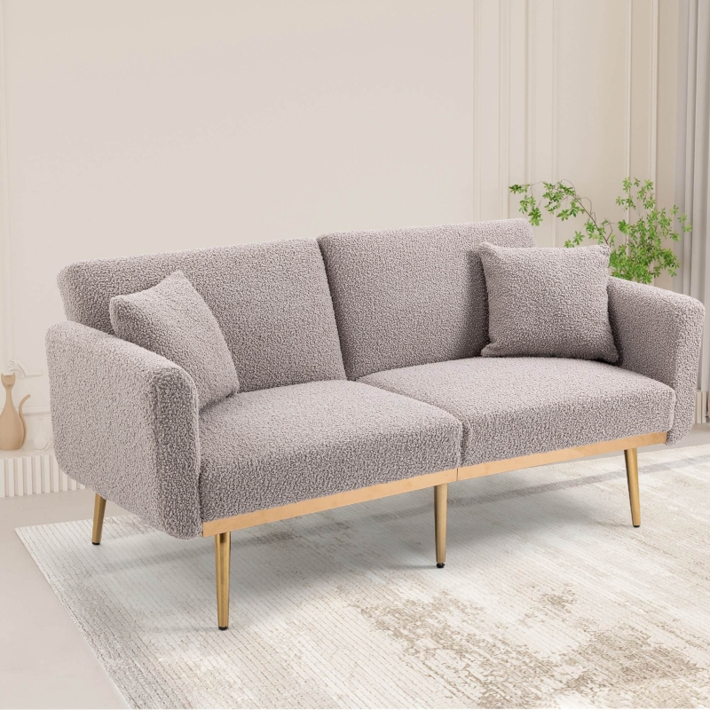3-Sitzer-Teddystoff-Sofa, verstellbares Schlafsofa, bequem zum Sitzen oder Schlafen,Grau