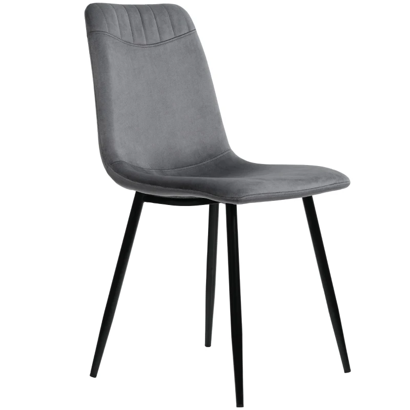 Ensemble de 4 rembourrés Chaises de salle à manger en velours avec Dossier, Structure en Métal et design ergonomique, Gris