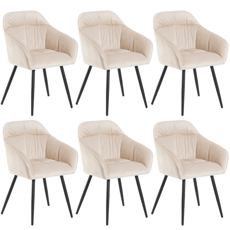 Ensemble de 6 rembourrés Chaises de salle à manger hors de velours avec Accoudoirs, design élégant et moderne, Beige