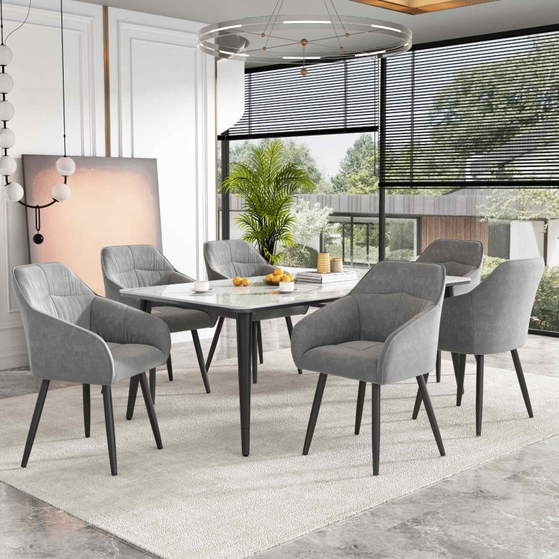 Lot De 4 Chaises De Salle à Manger Design - Anthracite, Accoudoirs, Simili Cuir - Neuf