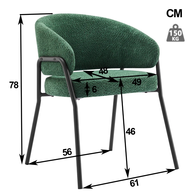 Chaise de Salle à Manger Moderne en tissu de sherpa avec Accoudoirs et Dossier Ergonomique, Pieds en Métal, rembourré Chaises, Vert foncé