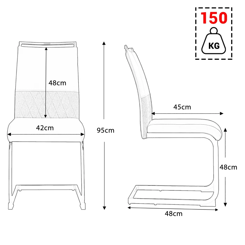 Set aus 6 modernen und ergonomischen Esszimmerstühlen mit hoher Rückenlehne aus Kunstleder und Stoff in Leinenoptik, Weiß