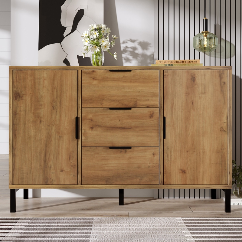 Buffet Noir Élégant 2 Portes – Commode Rangement Moderne Pour Salon, Cuisine Ou Chambre Avec Pieds Dorés Et Design Diamant