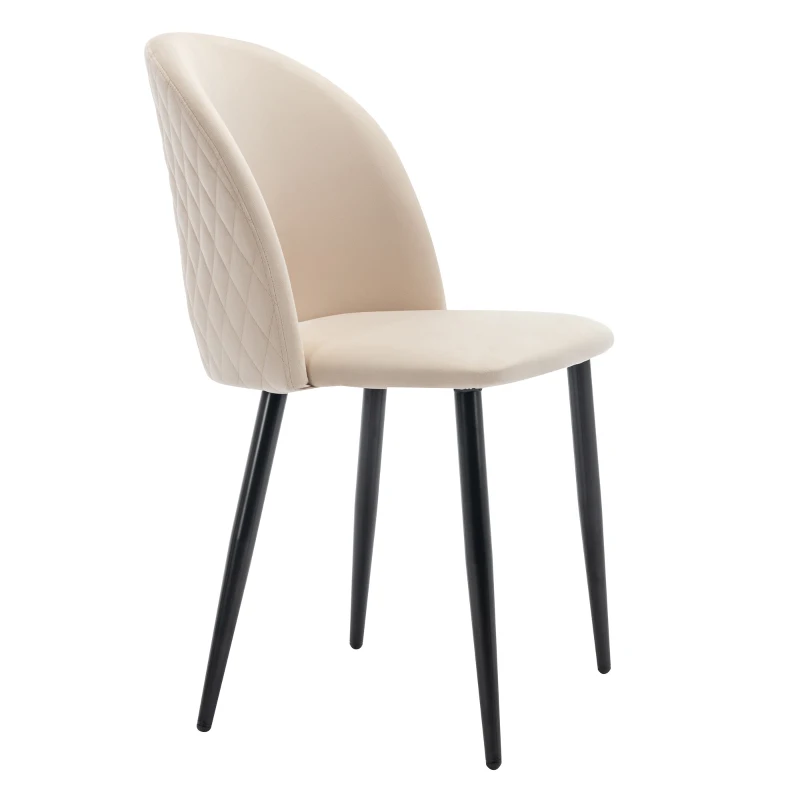 Set aus 6 gepolsterten Esszimmerstühlen in Samtoptik, Rückenlehne mit Diamantmuster, Metallrahmen, Beige
