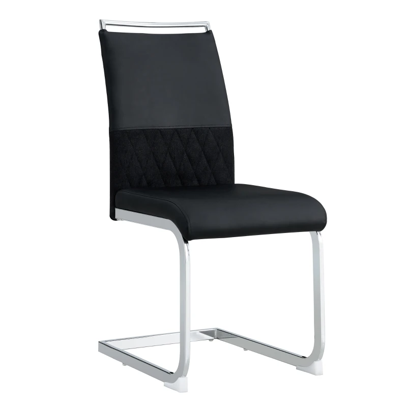 Lot de 2 modernes Chaises de salle à manger avec plus haut dossier en PU et rembourré Lin, Design ergonomique pour Cuisine et bureau, Noir