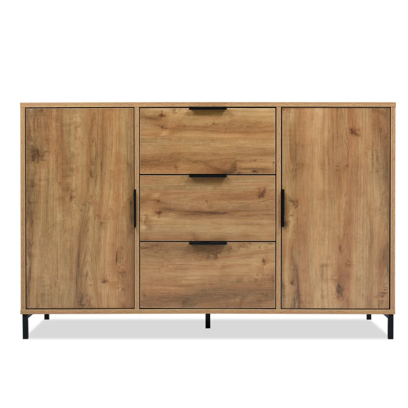 Credenza con 2 porte e 3 cassetti, mobile alto per camera da letto & tutti gli ambienti, 120x40x76 cm, Colore naturale