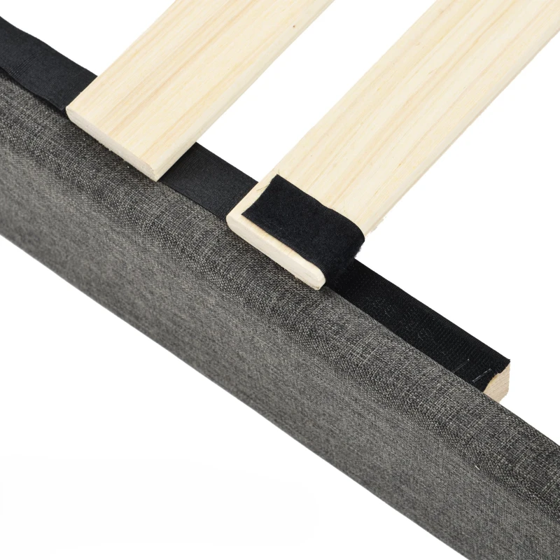 Struttura Letto Matrimoniale con Rete a Doghe e Piedini antiscivolo, Testiera Imbottita in Lino,140x200 Grigio Scuro