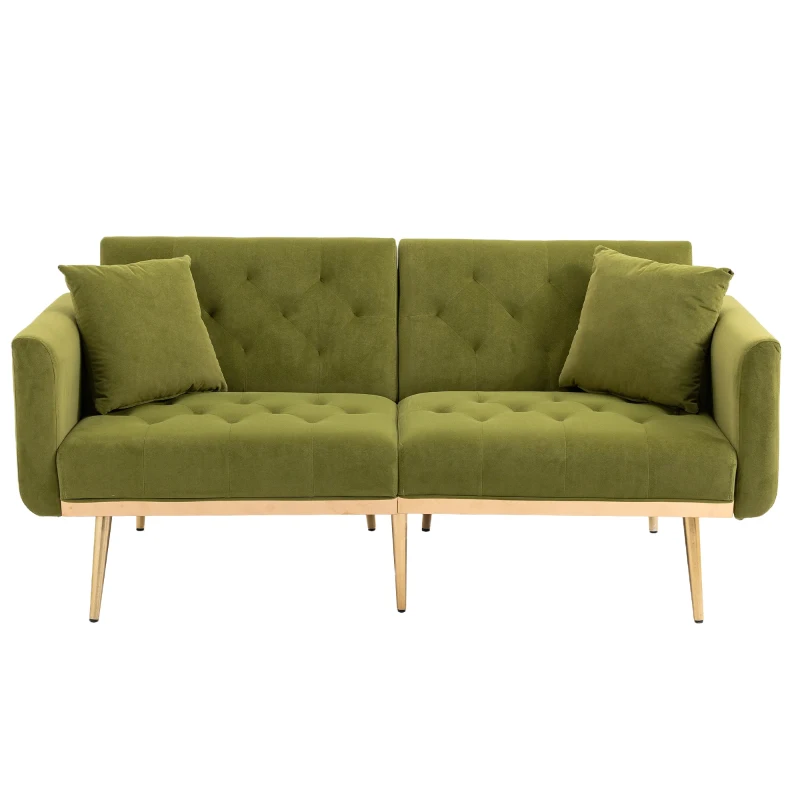 3-Sitzer-Sofa in Samtoptik, verstellbares Schlafsofa, bequem zum Sitzen oder Schlafen, für Wohnzimmer und Schlafzimmer, 162x78x80 cm, Olivgrün