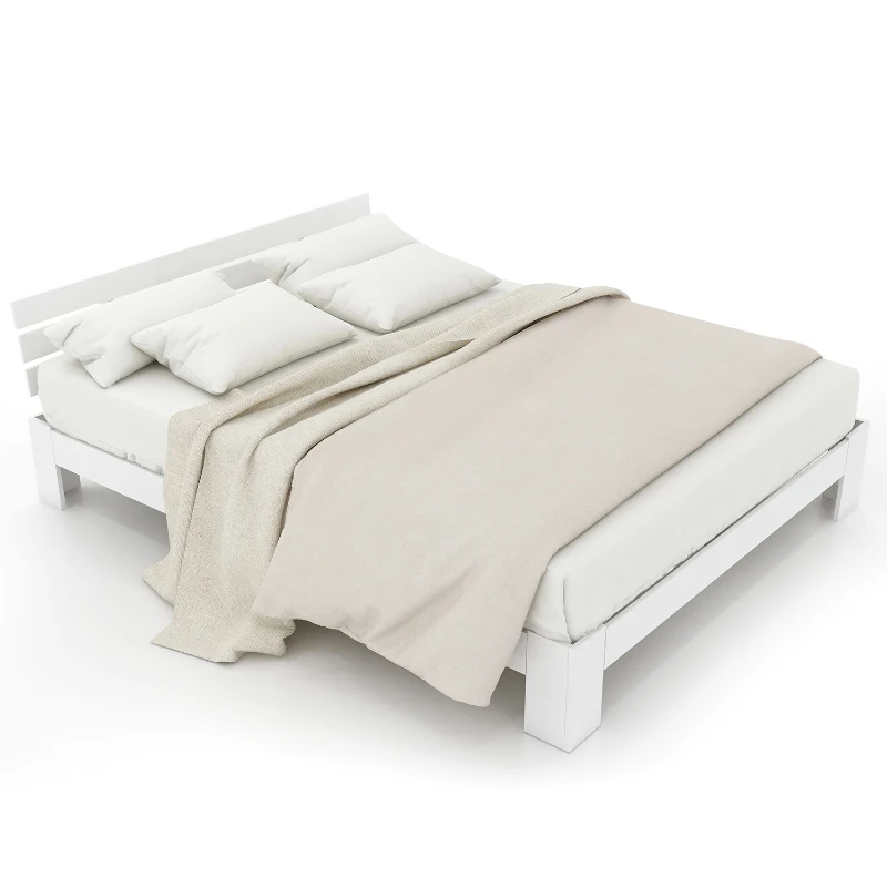 Letto Singolo dal Design Semplice, Senza Materasso, 140x200 cm, Bianco
