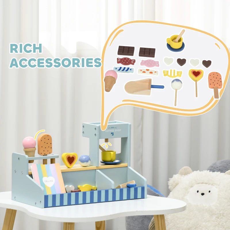 AIYAPLAY Lodziarnia dla Dzieci, Stanowisko z Lodami, Bogaty Zestaw, Wspiera Fantazję i Umiejętności Motoryczne, Jasnoniebieski