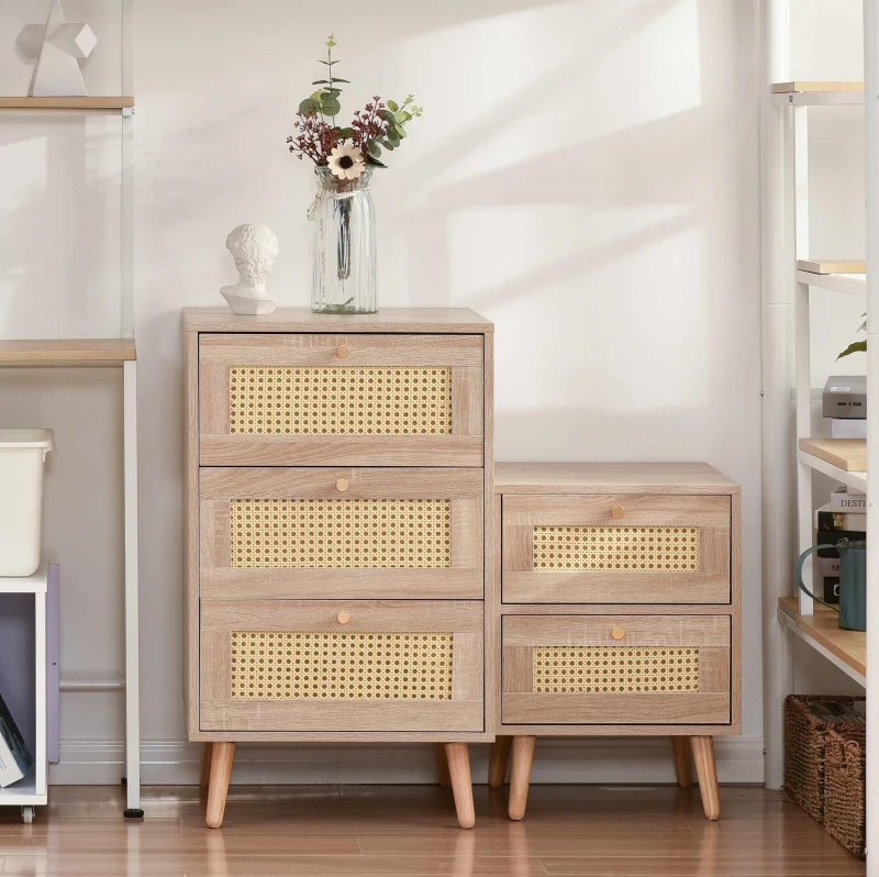 Cassettiera in rattan con 3 cassetti, per Camera da letto, 79,5x48,6x48,5 cm, Colore Naturale