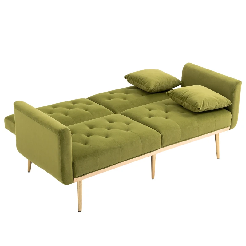 3-Sitzer-Sofa in Samtoptik, verstellbares Schlafsofa, bequem zum Sitzen oder Schlafen, für Wohnzimmer und Schlafzimmer, 162x78x80 cm, Olivgrün