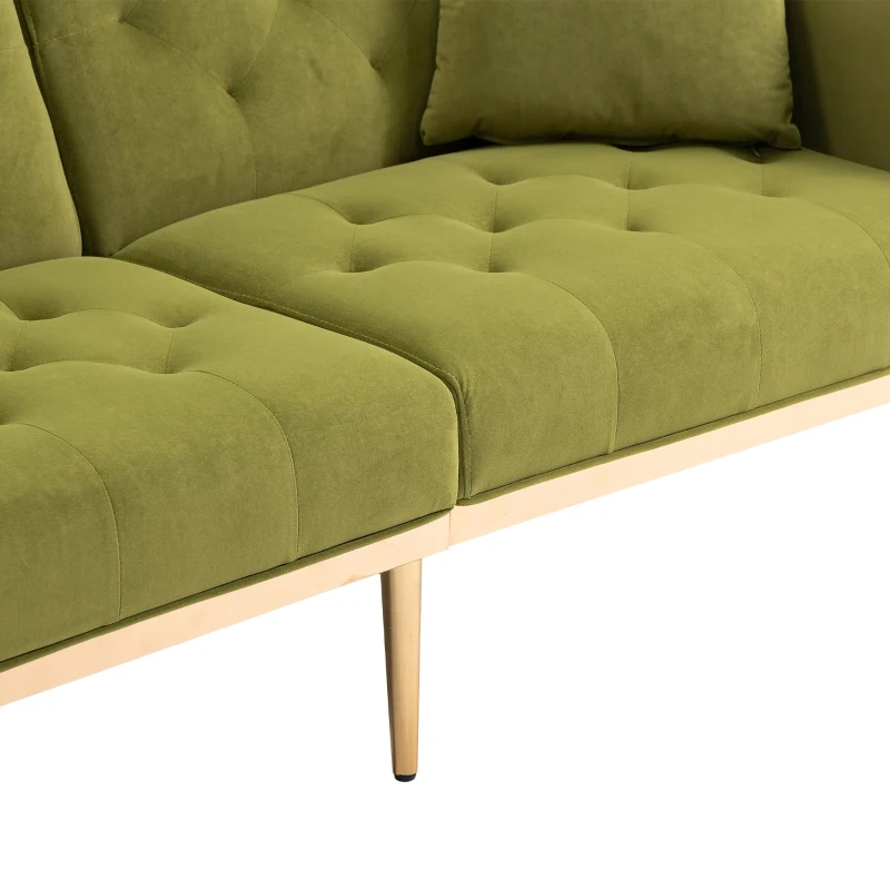 3-Sitzer-Sofa in Samtoptik, verstellbares Schlafsofa, bequem zum Sitzen oder Schlafen, für Wohnzimmer und Schlafzimmer, 162x78x80 cm, Olivgrün