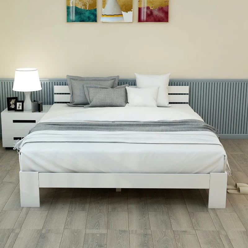 Letto Singolo dal Design Semplice, Senza Materasso, 140x200 cm, Bianco