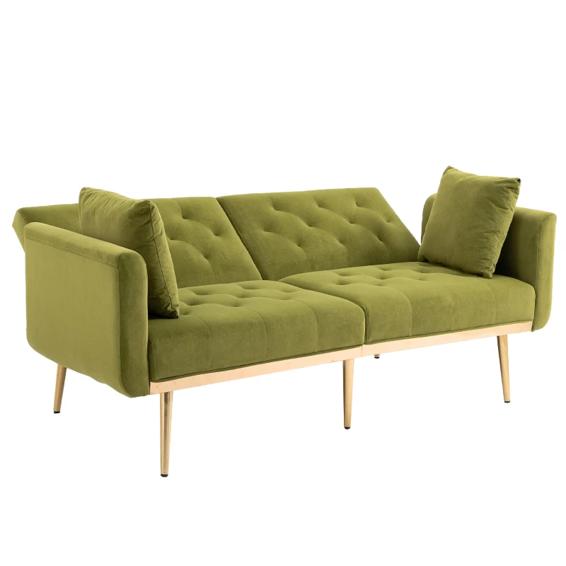 3-Sitzer-Sofa in Samtoptik, verstellbares Schlafsofa, bequem zum Sitzen oder Schlafen, für Wohnzimmer und Schlafzimmer, 162x78x80 cm, Olivgrün
