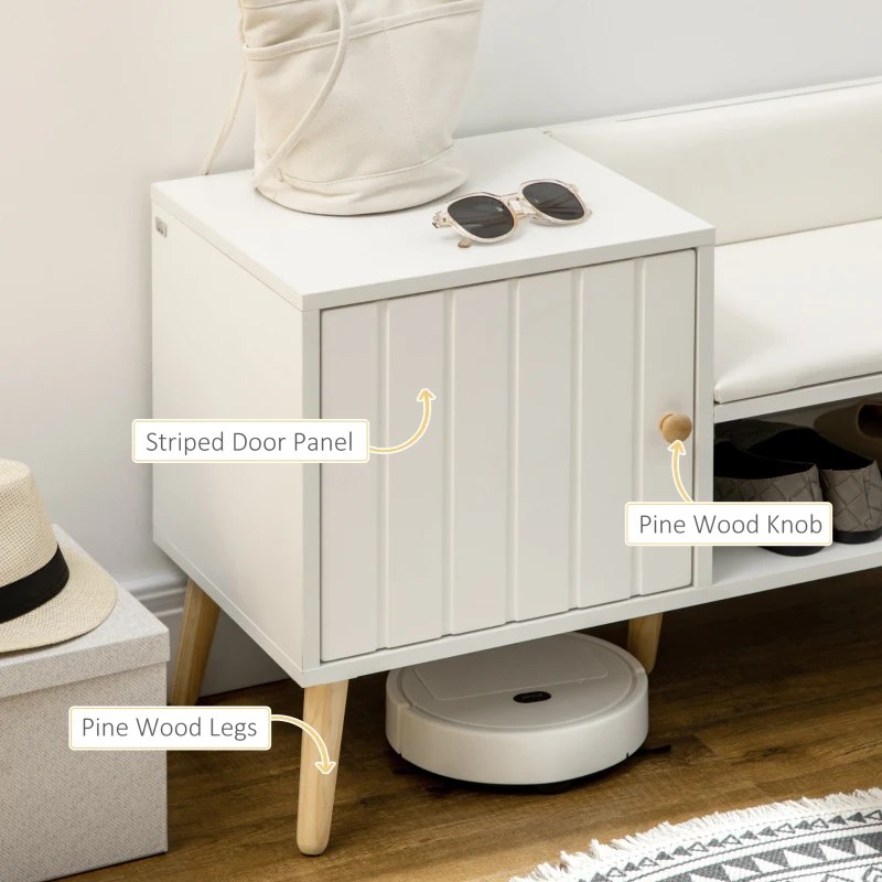 Homcom Banca Pantofi – 80×33×49 cm, Alba cu sezut & Spatiu Depozitare