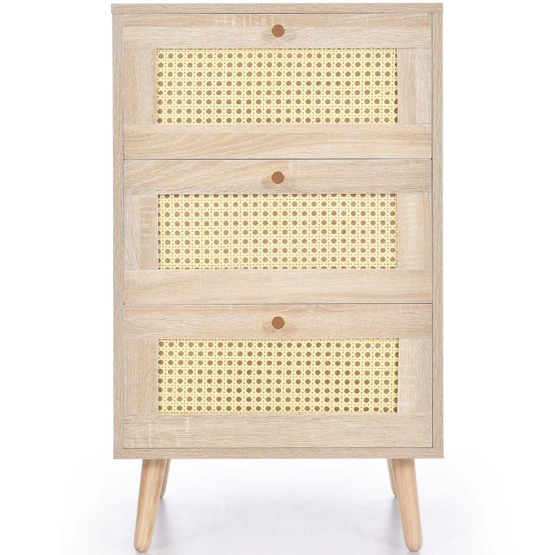 Cassettiera in rattan con 3 cassetti, per Camera da letto, 79,5x48,6x48,5 cm, Colore Naturale