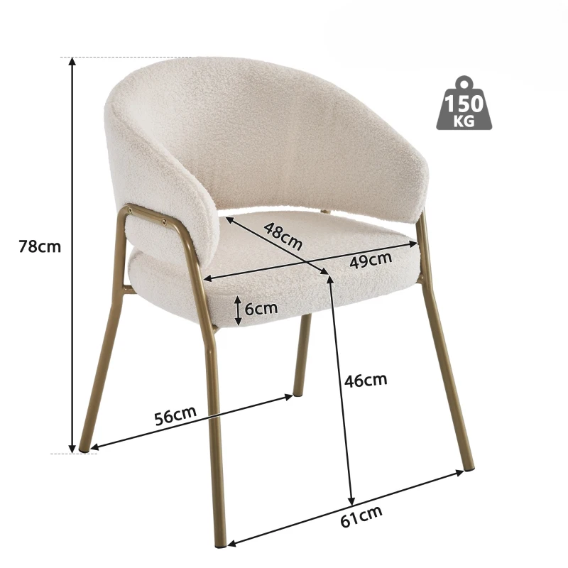 Esszimmerstühle  Set 4  Lammlederoptik mit vergoldeten Beinen modern und komfortabel Weiß 49x48x78