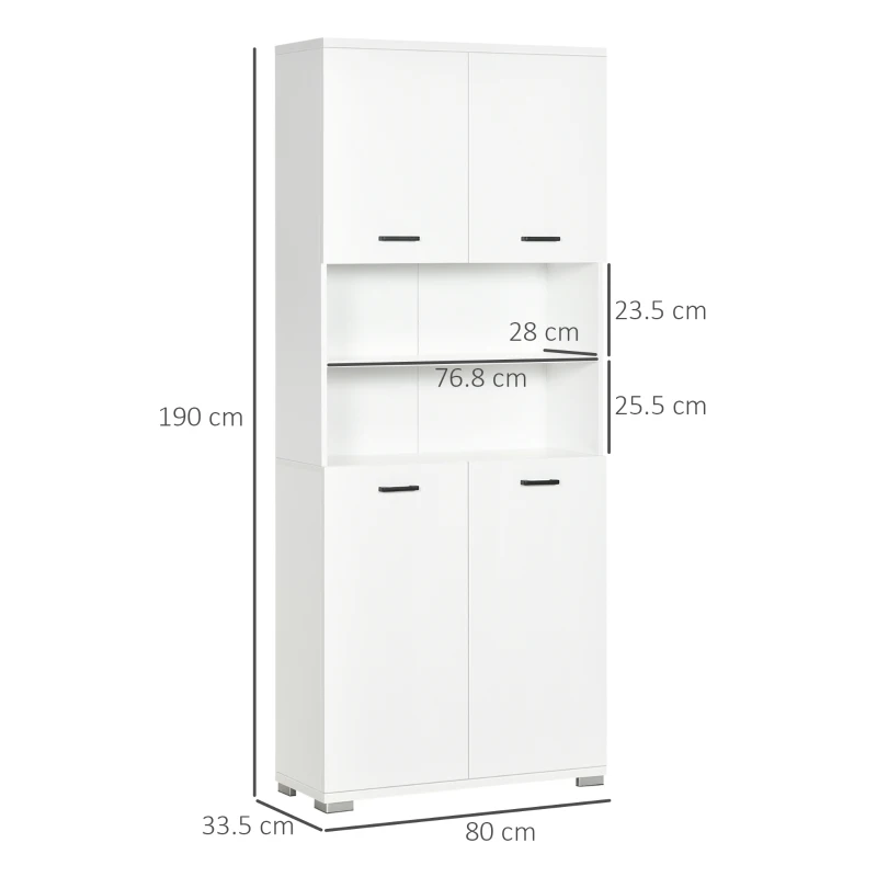 kleankin Mobile Bagno in Truciolato Bianco con 2 Armadietti con Ante e 2 Ripiani Aperti, 80x33.5x190 cm