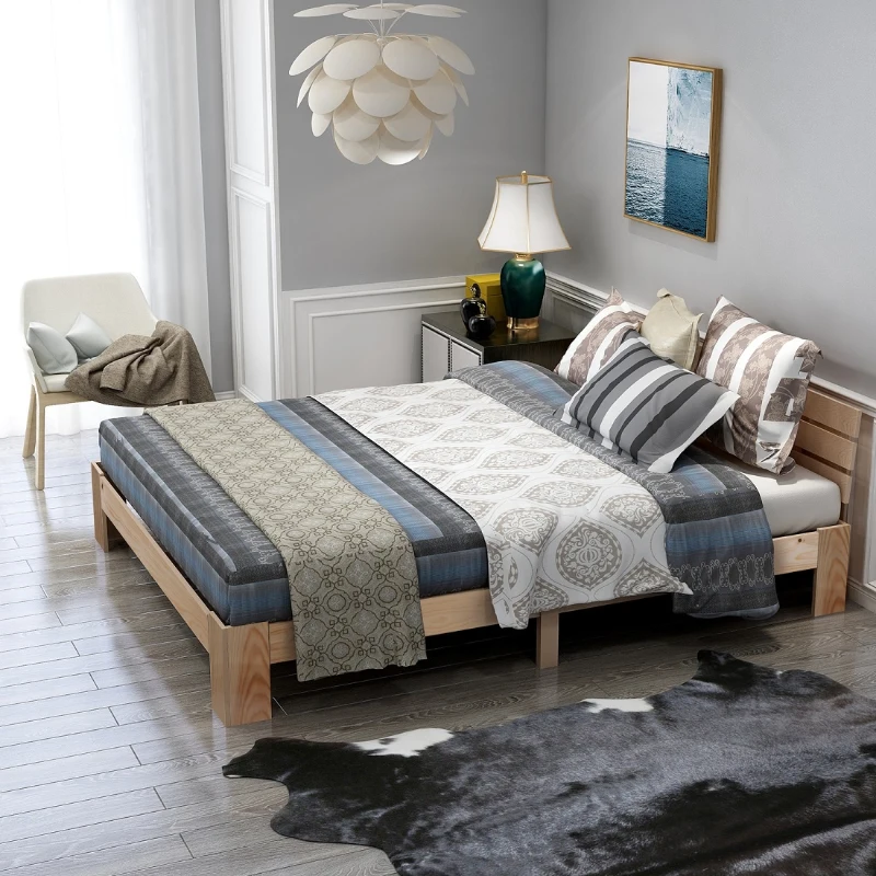 Struttura Letto Singolo dal Design Semplice con spazio sotto letto, in legno di pino massiccio,140x200 Colore Naturale