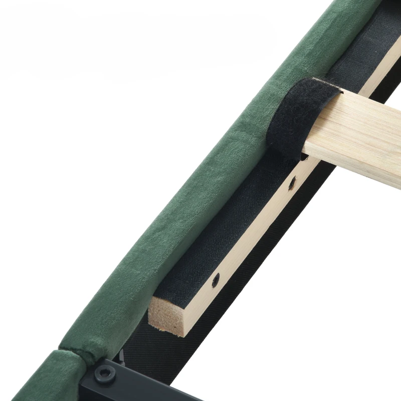 Letto Singolo con Rete a Doghe, Design Moderno, Testiera Imbottita in Velluto, Piedini Antiscivolo, 96x209x111 cm, Verde