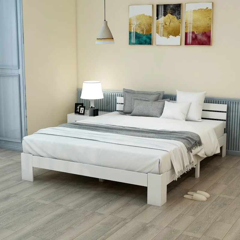 Letto Singolo dal Design Semplice, Senza Materasso, 140x200 cm, Bianco