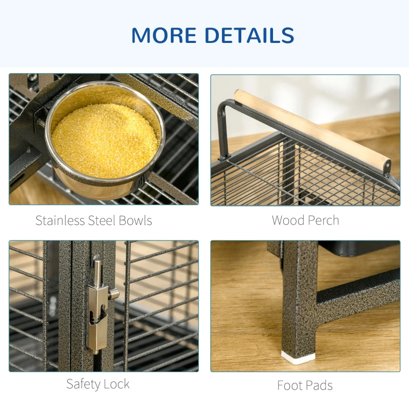 PawHut Bird Cage Budgie Cage for Budgie, Lovebirds, Green Cheek Canary, Parakeet, Cockatiel, Travel Breeding Cage w/ Wooden Perch Handle, 48 x 38 x 65 cm