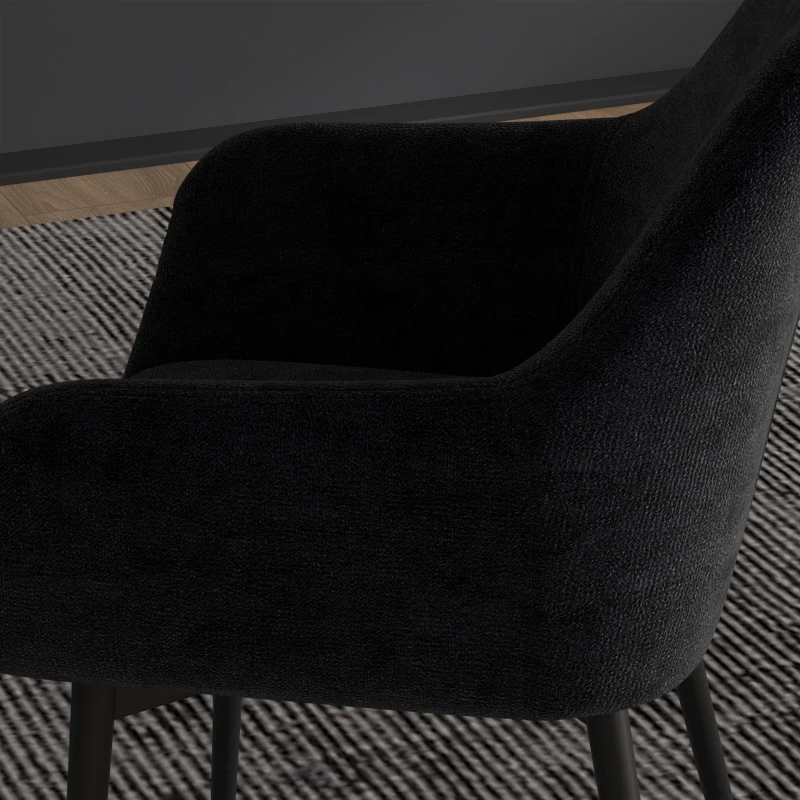 HOMCOM Set 2 Scaune Tapițate în Stil Nordic cu Brațe și Picioare din Oțel pentru Sufragerie, 54x57x80 cm, Negru