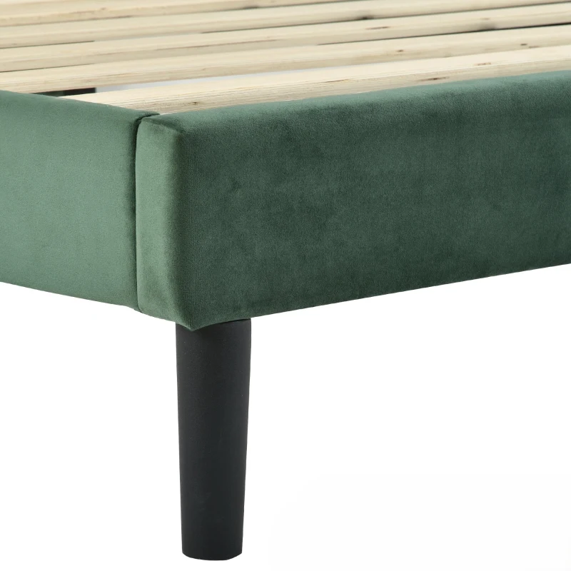 Struttura Letto Matrimoniale con piedini antiscivolo e Rete a Doghe, in Velluto, Spazio sotto il letto,140x200 Verde