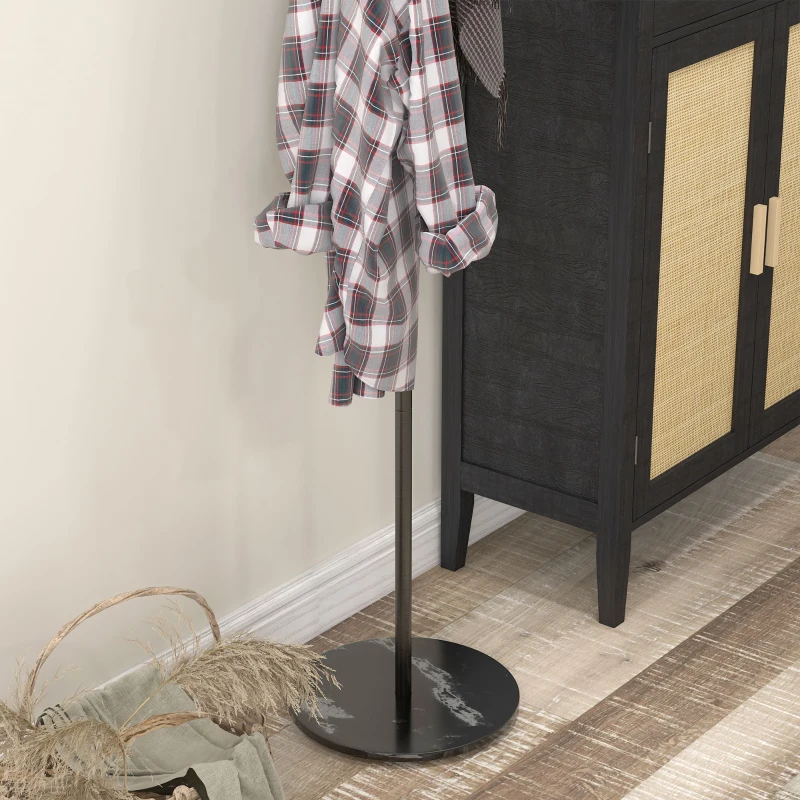HOMCOM Cuier de Podea Autoportant cu 6 Cârlige Disc și Bază din Ardezie, Ø32x171 cm, Negru