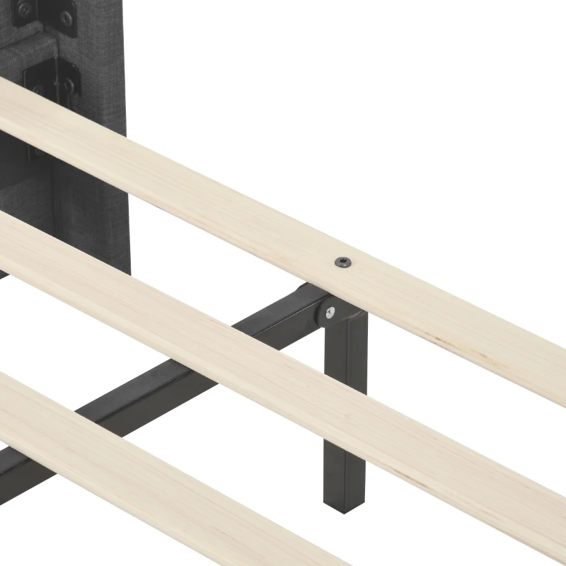 Letto matrimoniale con imbottito Testiera e Rete a doghe, Design elegante in lino, senza Materasso, 140x200 cm, Grigio