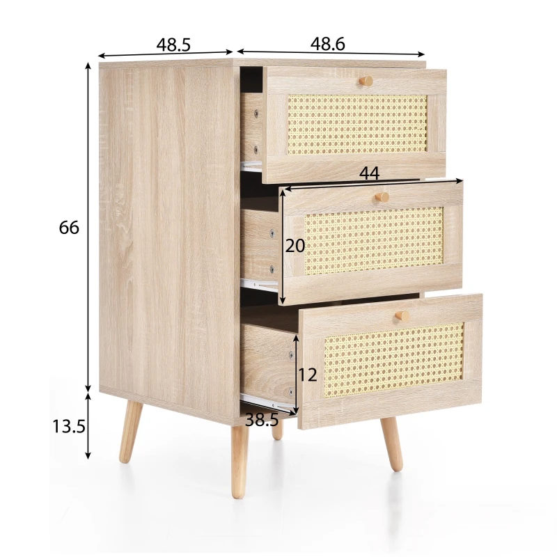 Plus élégant Armoire à tiroirs en rotin avec 3 tiroirs, protection contre la poussière, 79,5x48,6x48,5 cm pour Chambre à coucher, Couleur Naturelle