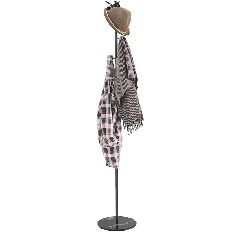 HOMCOM Cuier de Podea Autoportant cu 6 Cârlige Disc și Bază din Ardezie, Ø32x171 cm, Negru