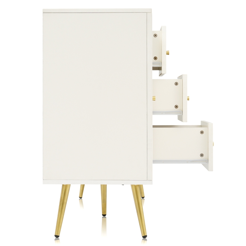 Credenza Moderna Elegante con 2 Ante e 3 Cassetti, per camera da letto soggiorno, Bianco Crema