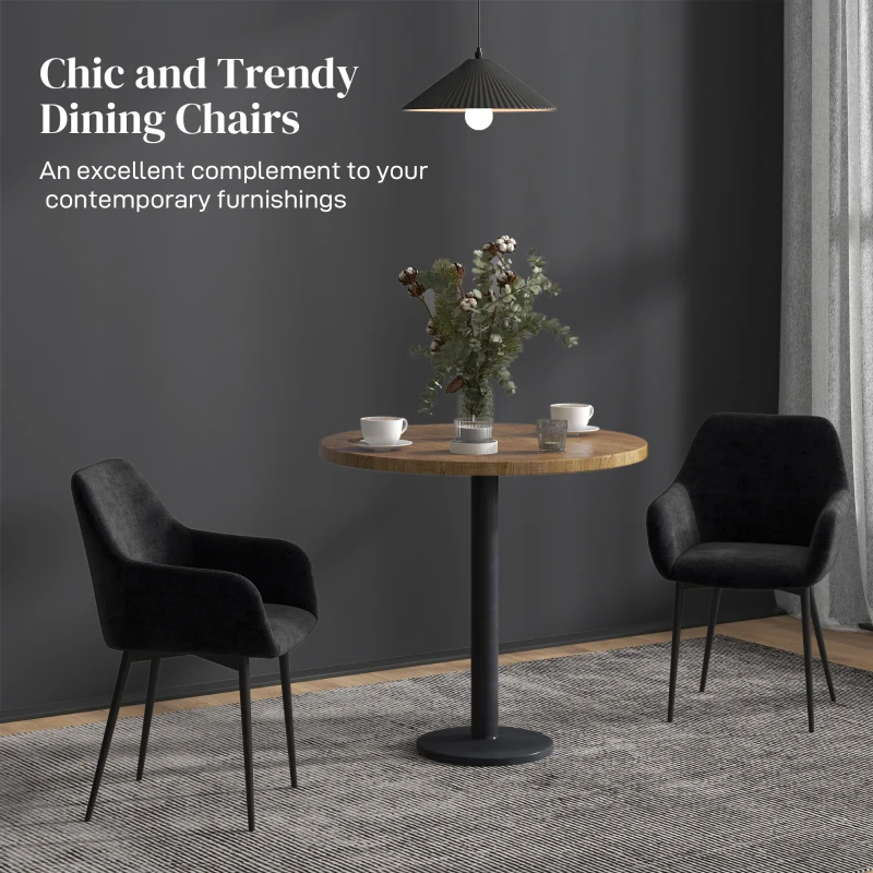 HOMCOM Set 2 Scaune Tapițate în Stil Nordic cu Brațe și Picioare din Oțel pentru Sufragerie, 54x57x80 cm, Negru