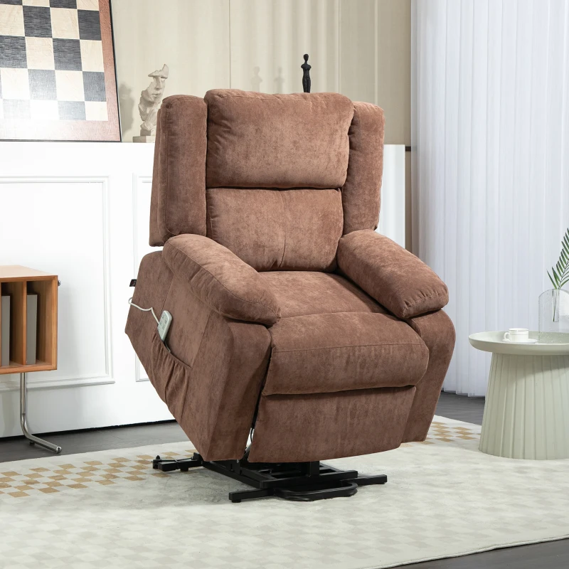 HOMCOM Fotel relaksacyjny z funkcją wstawania, regulowana poduszka pod głowę, składane oparcie, wyściełane podłokietniki, Jasnobrązowy