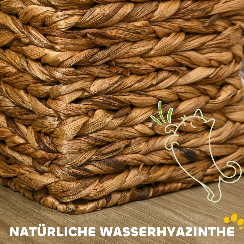 PawHut Drapak dla Kota z Wieżą, 3 Poziomy, Zdejmowane Poduszki, Otwory Drzwiowe, Hiacynt Wodny, Jasnobrązowy