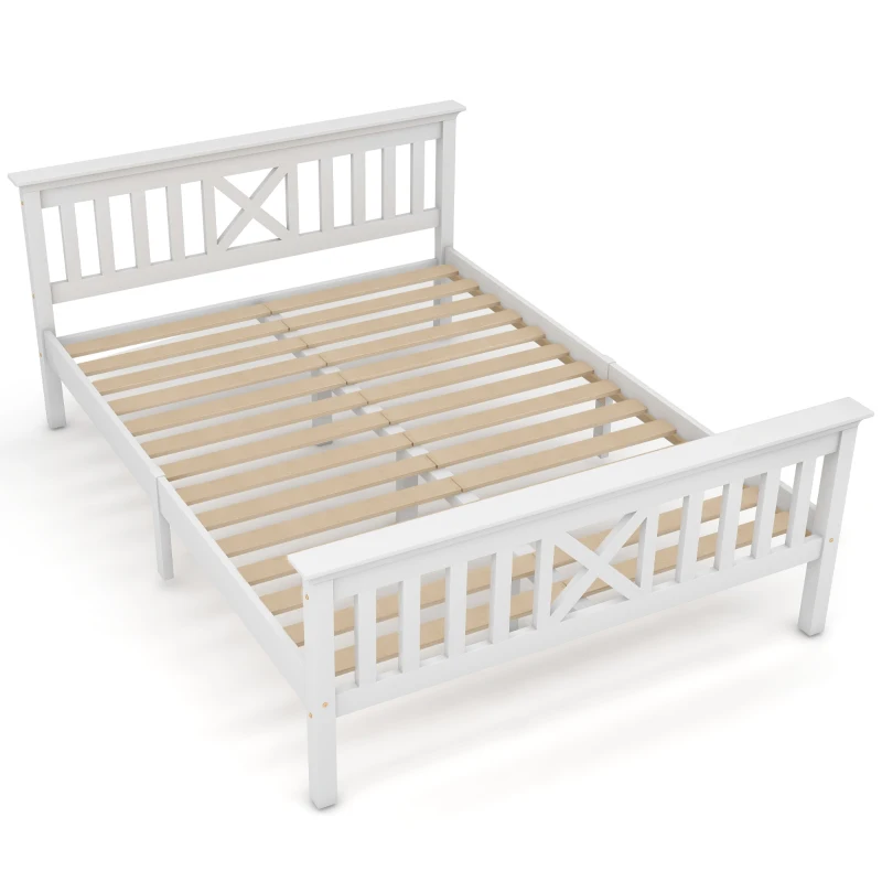 Bettgestell 140x200 Doppelbett mit Stauraum und Lattenrost, easy zu montieren, Weiß