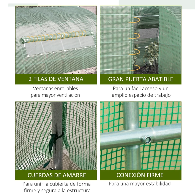 Outsunny Invernadero de Túnel 6x3x2 m con Puerta y Ventanas Invernadero de Jardín Grande Cubierta de PE y Metal Galvanizado Verde