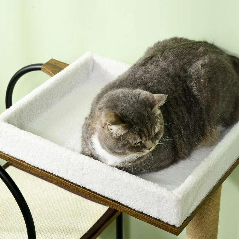 PawHut Krabpaal, 4 Niveaus, Kattenhuis, Speelbal, Kipbescherming, 80x40x118,5 cm, Bruin/Wit