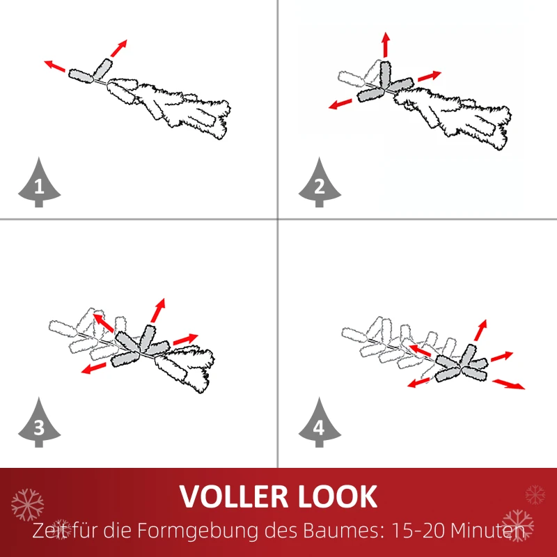 HOMCOM Kunstkerstboom, 630 Takken, 37 Dennenappels, Besneeuwde Punten, Brandvertragend, 180 cm