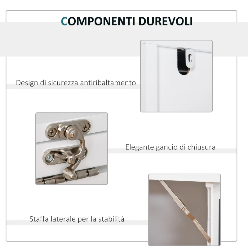 HOMCOM Scrivania PC Pieghevole con Libreria a 9 Ripiani in Legno e Metallo, 98x51x153 cm, Bianco