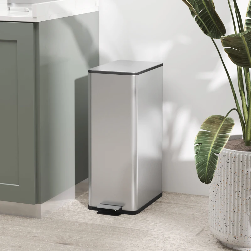 HOMCOM Prullenbak 20L, Soft-Close Deksel, Deodorantvak, Vingerafdrukbestendig, Roestvrij Staal, Zilver