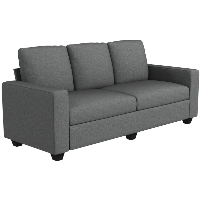 HOMCOM Canapea de 3 Locuri din Material Textil cu Brațe, Perne Căptușite și Înveliș cu Efect de In, 237x94x102 cm, Gri(m-10)