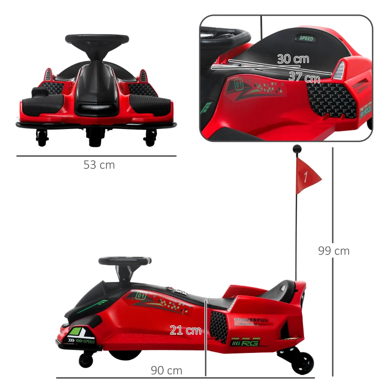 HOMCOM Kart Electric pentru Copii cu Pedale pentru Copii cu Pornire Lentă și Centură, 90x53x99 cm, Roșu(m-3)