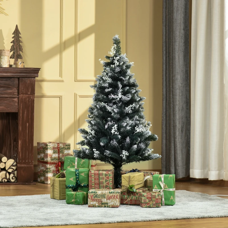 HOMCOM Árvore de Natal Automática 120 cm com 222 Ramos 28 Decorações Suporte em Aço Base Dobrável e Removível Verde