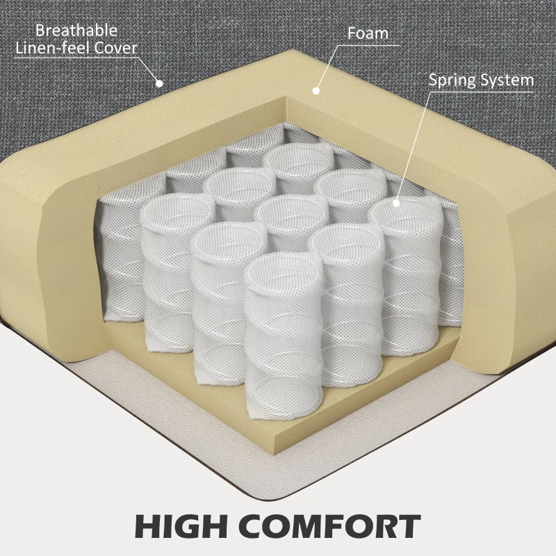 HOMCOM Canapea de 3 Locuri din Material Textil cu Brațe, Perne Căptușite și Înveliș cu Efect de In, 237x94x102 cm, Gri(m-5)