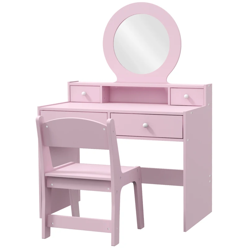 AIYAPLAY Kids Dressing Table Set Kids Make up Table with Stool and Mirror, Storage Drawers, Gift for Aged 3-8