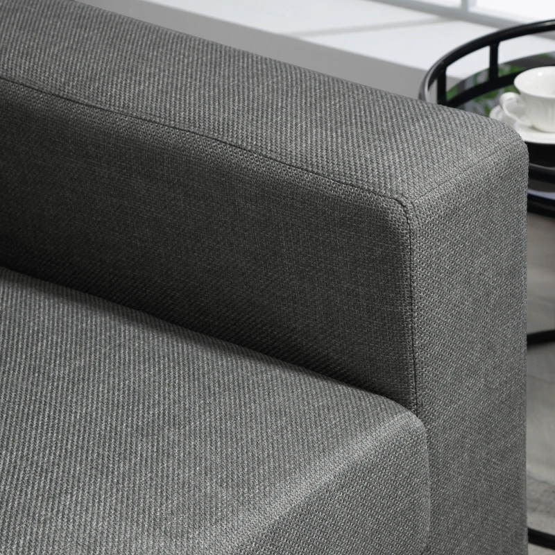 HOMCOM Canapea de 3 Locuri din Material Textil cu Brațe, Perne Căptușite și Înveliș cu Efect de In, 237x94x102 cm, Gri(m-9)